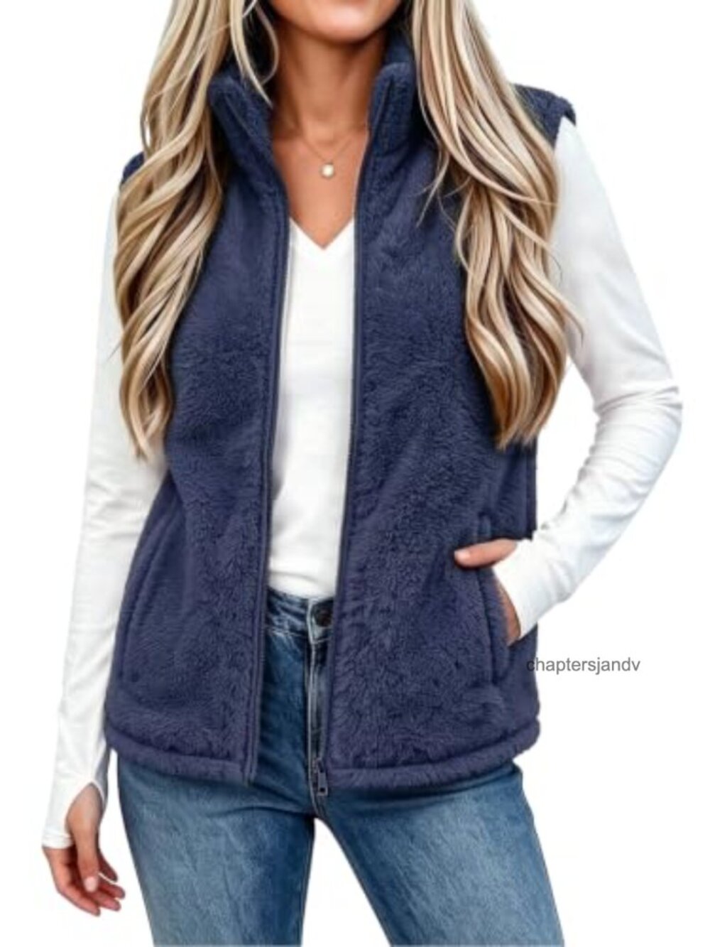Fleece Vest Sherpa Fuzzy Zip Up Outerwear with Pockets